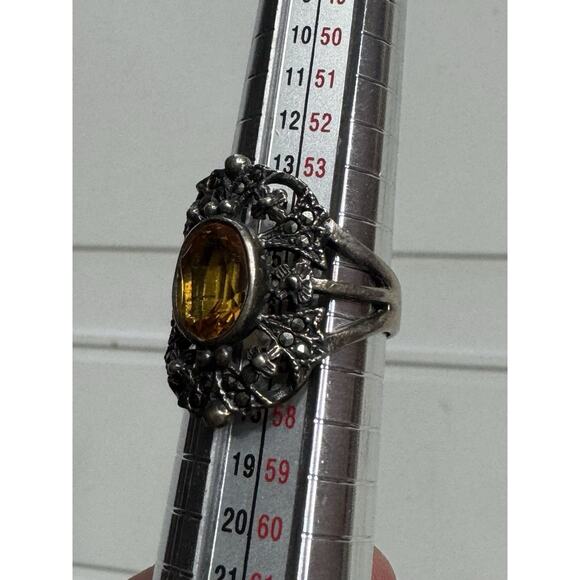 Citrine 925 Sterling Silver Victorian Style Ornate Ring Size 7.5 - Picture 3 of 4